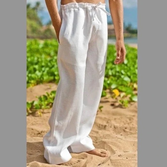 Island Importer Boy's 100% Linen Riviera Pant in White Size 10 - Picture 1 of 8